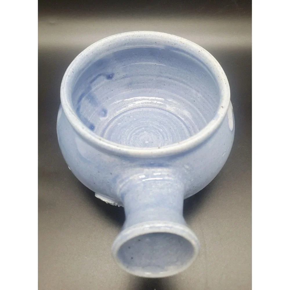 Handmade Studio Art‎ Pottery Handled Soup Bowl Blue Drip Glaze 7